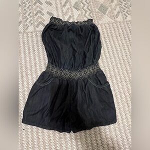 Mudd Black Strapless Romper with Smocked Waist